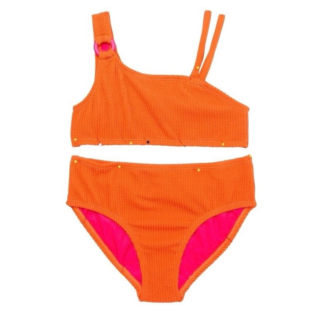 Wonder Nation Girls Textured One Shoulder Bikini Swimsuit UPF 50+ XXL 18 New